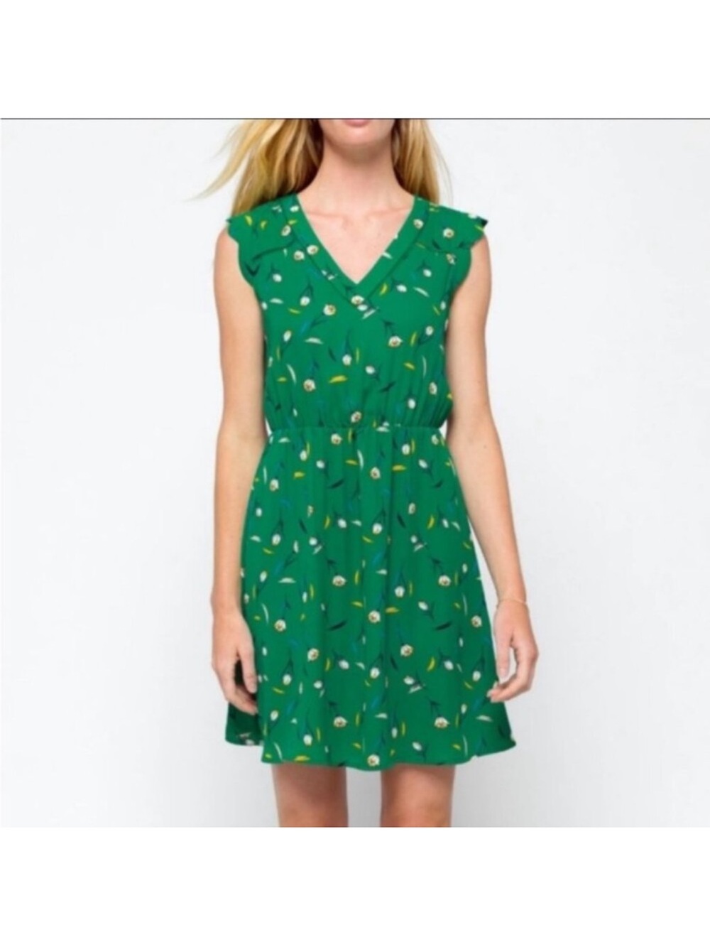 41 Hawthorn Green Floral Ruffle-Sleeve open back Dress size medium